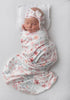 Newborn Floral Print Blanket Baby Stretch Wrap Swaddle Blanket Receiving Blanket with Matching Headband and Beanie (Small Flower and Leaf)...