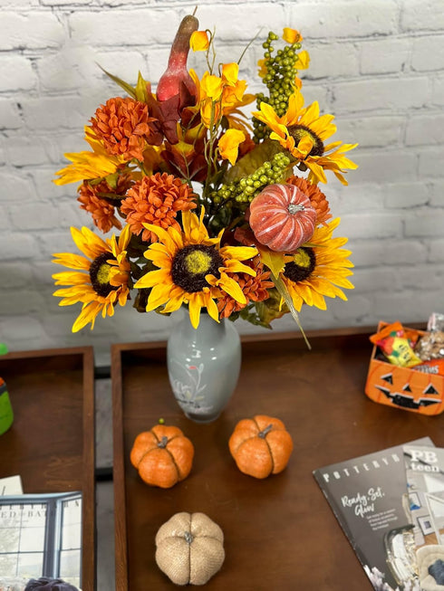 Admired By Nature 18 Stems Artificial Mums Sunflowers Zinna Silk Flowers Bush Plants Cemetery Flowers for Grave Home Office Wedding Thanksgiving F...