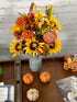 Admired By Nature 18 Stems Artificial Mums Sunflowers Zinna Silk Flowers Bush Plants Cemetery Flowers for Grave Home Office Wedding Thanksgiving F...
