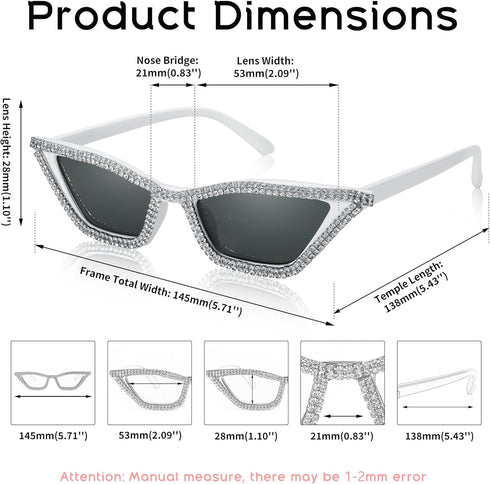 FEISEDY Small Cat Eye Sunglasses for Women Vintage Square Sparkling Crystal Trendy Retro Cateye Sunglasses B2317...