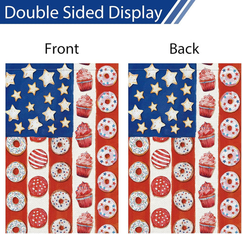 4th of July Patriotic Garden Flag Memorial Day Donuts Garden Flags 12x18 Inch Double Sided Burlap Summer Ice Cream House FLags for Independence Da...
