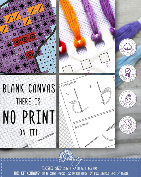 Povitrulya Boo! Halloween Counted cross Stitch Bookmark Kit - DIY Embroidery set for Adults with Paper pattern, 16-count Aida Canvas and Presorted...