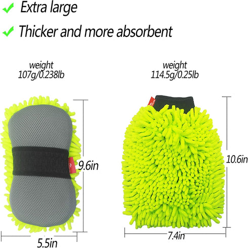 Premium Chenille Microfiber Car Wash Sponge, Ultimate Car Wash Mitt, Scratch Free, Lint Free, Double Sided, Plush(Green)...