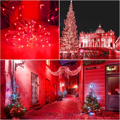 YAOZHOU Red Solar Christmas String Lights Outdoor Waterproof Decorations 100 LED?2 Pack? 8 Modes Copper String Lights Fairy Lights for Valentine's...