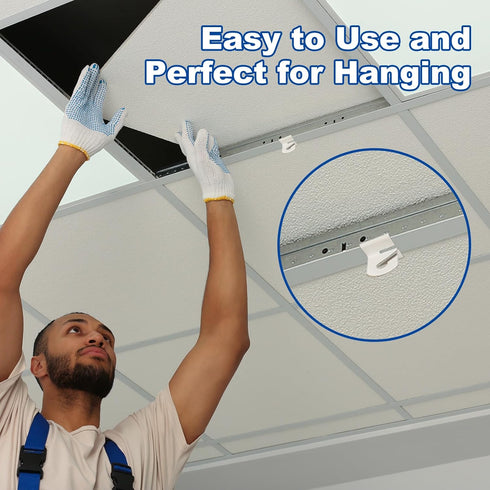 White Suspended Ceiling Hooks 10 Pairs Metal Ceiling Hanging Hook,Ceiling Grid Clips for Offices Home Plants Decorations,T-Bar Suspended Ceiling H...
