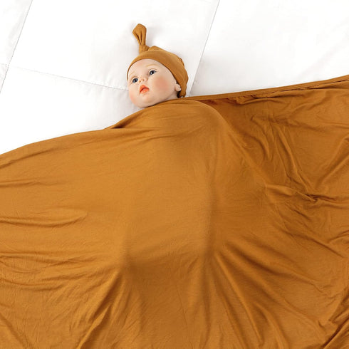 Bayceen Large Jersey Knitted Swaddle Blanket for Baby, Soft Stretchy Receiving Blanket for Newborns with Hat, Large 47 x 47 inches (Copper)...