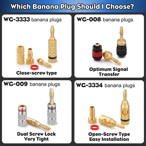 WGGE WG-009 Banana Plugs Audio Jack Connector 12 Pairs / 24 pcs, 24k Gold Dual Screw Lock Speaker Connector for Speaker Wire, Wall Plate, Home The...