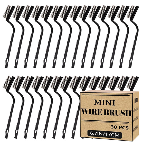 30 Pieces Mini Wire Brush,Stainless Steel Brush,Curved Handle Masonry Scratch Brush,Metal Wire Brushes for Cleaning,Wire Bristles Brush Set for Cl...