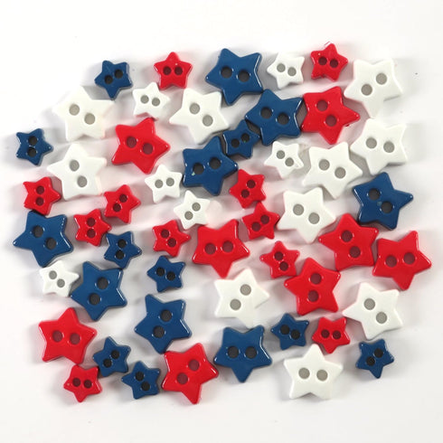 Blumenthal Lansing Red White and Blue Shaped Buttons, Traditional Stars 3.9 inches...