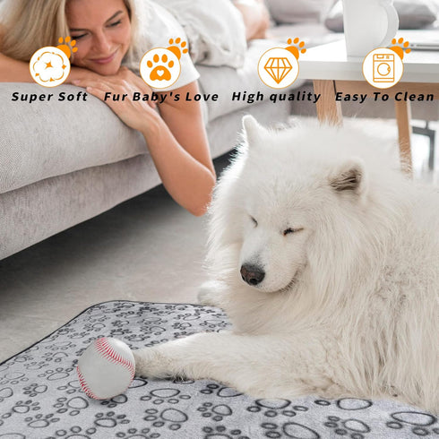 Fleece Blanket for Small Medium Dogs - Washable Puppy Blanket with Cute Paw Print for Bed Couch Protection...