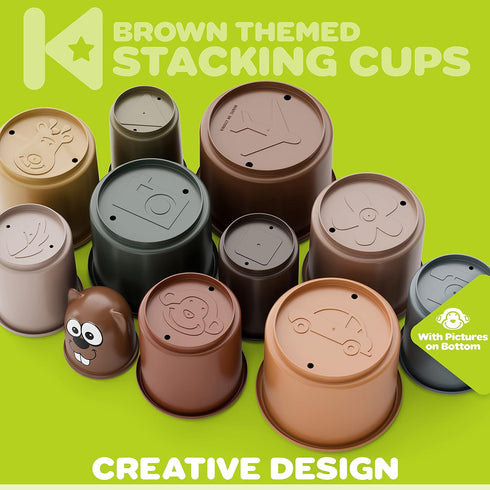 Kidsthrill Set Brown-theme Modern Design 11 Stacking Cups Baby Toys for Boys & Girls, Drain Holes for Baby Bath Toys Pool Toys and for Beach Sand ...