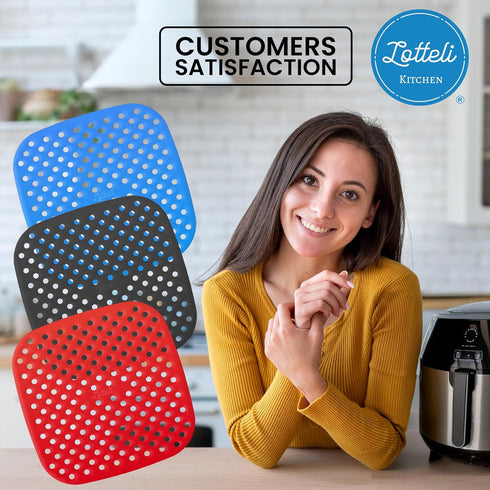 Reusable Air Fryer Liners 3 Pack for 3-5QT or Bigger - 7.5" Square Silicone Airfryer Liner - Easy to Clean Air Fryer Accessories As Seen on the To...