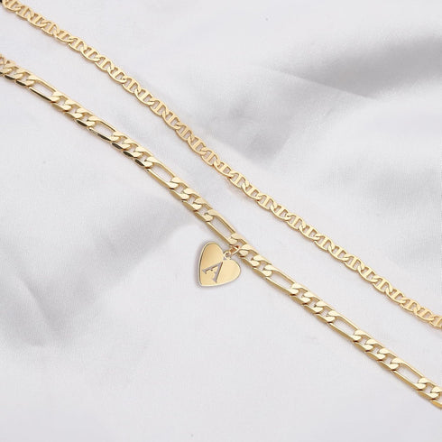 YANODA Initial Ankle Bracelets for Women, Layered Gold Anklets for Women 14k Real Gold Filled Figaro Letter Anklets for women waterproof Summer Je...