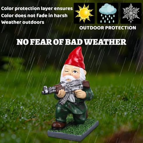 Military Gnomes Funny Army with Guns AK47 Garden Decor Outdoor Statue Figurines Lawn Yard Decoration Resin (B)...