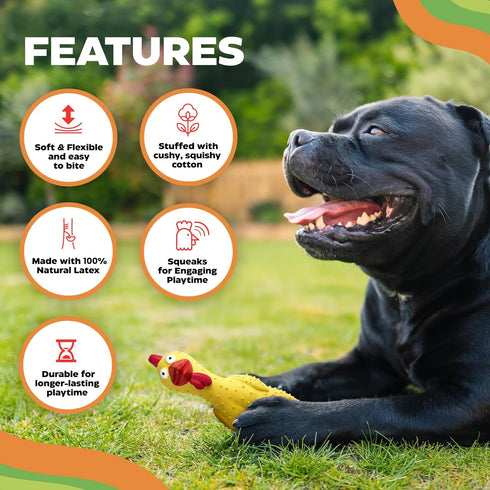 Rubber Crazy Chicken Dog Toy, 100% Natural & Durable Latex Dog Squeaky Toys, Soothes, Entertains & Promotes Wellness, Funny Puppy Toys for Small, ...