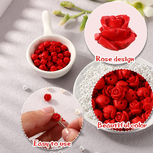 610 Pcs Rosary Pearl Beads Carved Rose Beads Rosary Cross Centerpiece Crucifix Medal, Rosary Making Supplies Silver Jesus Maria Pendant for Rosary...