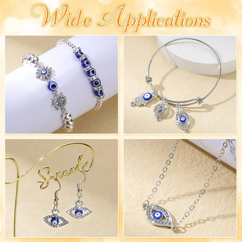 1450 Pcs Evil Eye Beads Set Eye Rhinestone Beads Kits Includes 200 Evil Eye Beads 20 Hand Evil Eye Charms 180 Rondelle Spacer Beads 800 4 mm and 2...