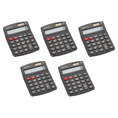 Amazon Basics LCD 8-Digit Desktop Calculator, Black - 5 Pack...