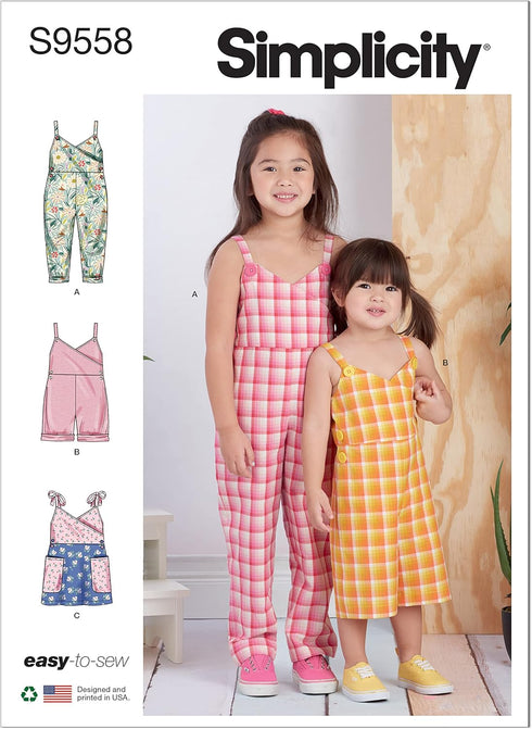 Simplicity Toddler's and Children's Jumpsuit, Jumper and Romper Sewing Pattern Kit, Code S9558, Sizes 4-5-6-7-8, Multicolor...