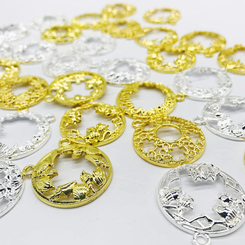 Allazone 37 PCS Open Bezel Charms, 36 PCS Mixed Open Bezels for Resin 9 Style Alloy Frame Pendants 2 Color Hollow Resin Frames for Resin Casting, ...