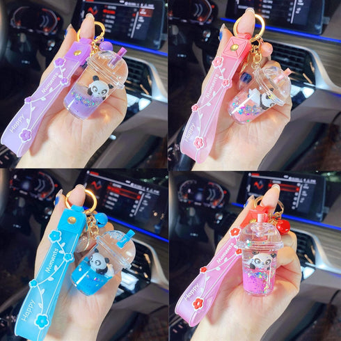 Cute panda Key Ring Decoration, Liquid Quicksand Floating Fox Handbag Accessories...