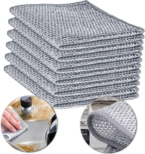 Double Layer Multipurpose Non Scratch Wire Dishcloth, Soft Wire Dishwashing Rag Safe for Non-Stick Cookware, Scrubs & Cleans for Dishes, Sinks, Co...