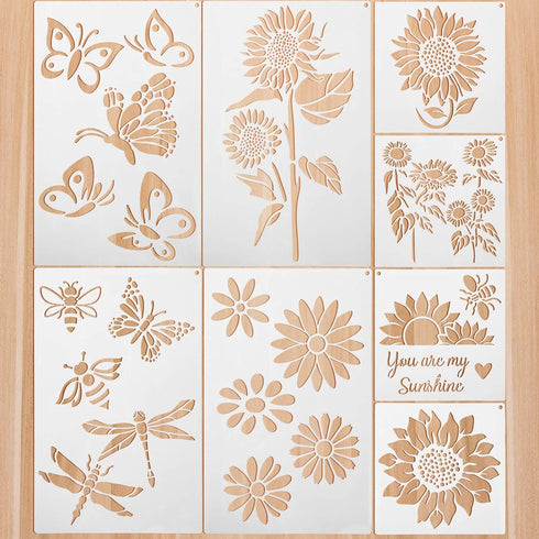 8 Pieces Sunflower Butterflies Painting Stencils for Painting on Wood Flower Butterfly Stencil Kit for Painting on Wall Canvas You are My Sunshine...