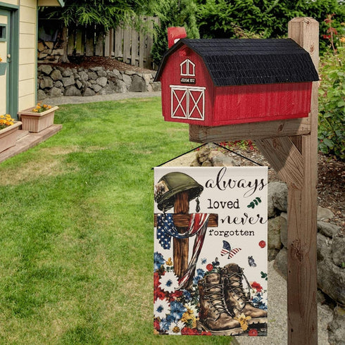 American Flag Soldiers Boots Garden Flags 12 x 18 Inch Double Sided 4th of July Garden Flag Burlap Memorial Day Patriotic Always Remember Never Fo...