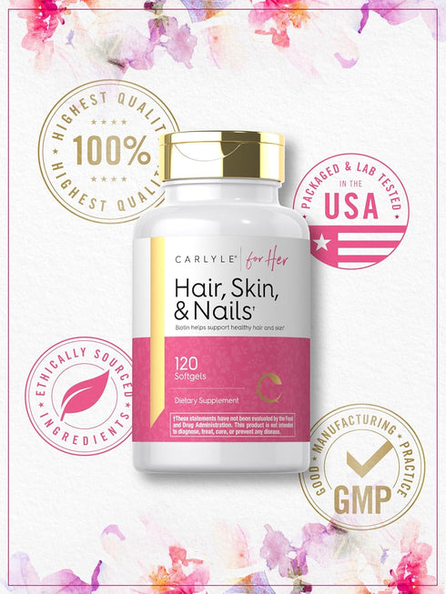 Carlyle Hair Skin and Nails Vitamin | 120 Softgels | Beauty Formula Supplement | with Biotin and Collagen | Non-GMO, Gluten Free...