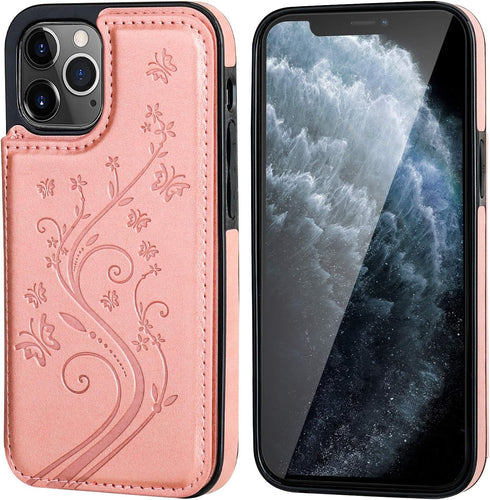 Vaburs Compatible with iPhone 12 Pro Max Case Wallet with Card Holder,Embossed Butterfly Pattern PU Leather Double Magnetic Buttons Flip Shockproo...