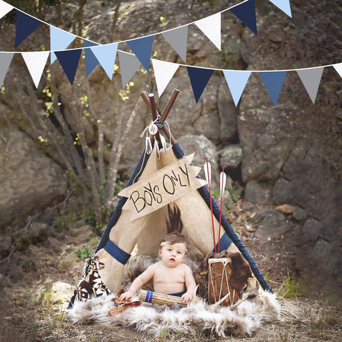 32Ft Deep Blue Party Decorations Royal Triangle Flag Pennant Bunting Fabric Garland for Wedding Birthday Ahoy Achor Nautical Pirate Bridal Baby Sh...