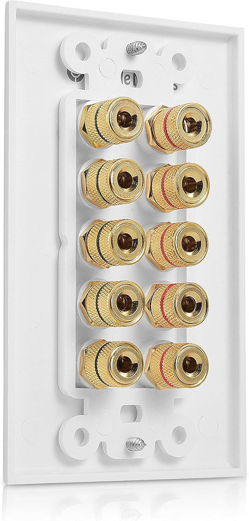 Cable Matters Speaker Wire Wall Plate (Speaker Wall Plate, Banana Plug Wall Plate) for 5 Speakers in White...