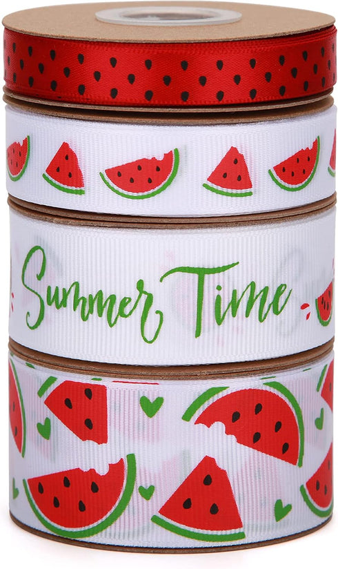 Watermelon Satin Craft Ribbon 40 Yards Red Green Black Fruit Printed Themed Decorative Ribbons for Gift Wrapping DIY Bows Bridal Shower Birthday S...