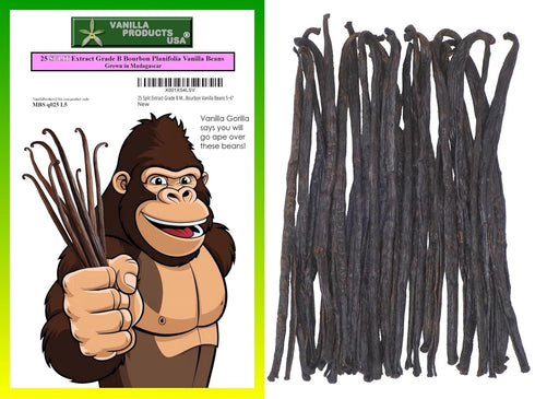 25 Split Extract Grade B Madagascar Bourbon Natural Vanilla Beans 5~6" by Vanilla Products USA...