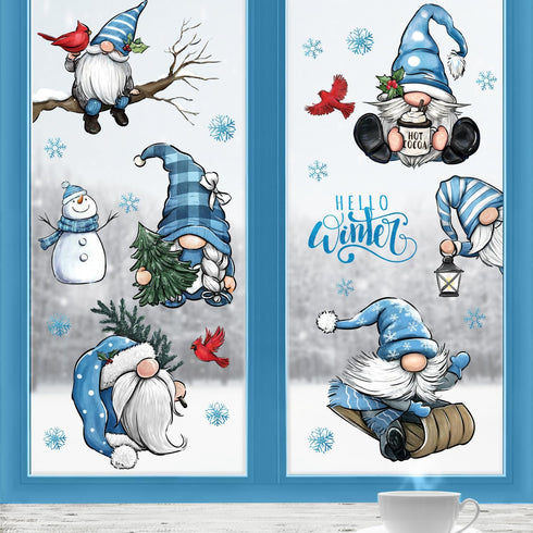 Yovkky 125 PCS Hello Winter Gnome Window Clings 9 Sheets, Snowman Cardinal Red Birds Christmas Tree Stickers Decals Decor, Pine Branch Snowflakes ...