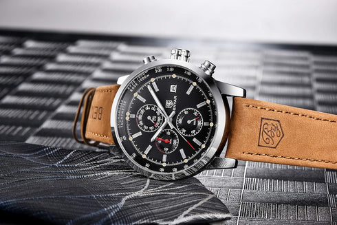 BENYAR - Stylish Wrist Watch for Men, Genuine Leather Strap Watches, Perfect Quartz Movement, Waterproof and Scratch Resistant, Analog Chronograph...