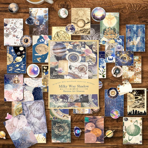 100Pcs Scrapbook Craft Paper Kit for Scrapbook Journaling Supplies,Scrapbook Space Stickers Aesthetic for Scrapbooking Supplies,Bullet Junk Journa...