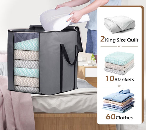 SLEEPING LAMB 120L Extra Large Blanket Storage Bags Breathable Clothes Storage Containers for King Comforter Bedding Pillow Sheet, Reinforced Hand...