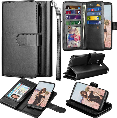 Samsung Galaxy S8 Wallet Case, Samsung S8 Case Wallet Case PU Leather Wallet Magnetic Flip Kickstand Protective with 9 Card Holder Cover Detachabl...