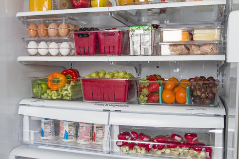Kitchen Spaces KSMB12-AMZ Medium Bin Food Storage Organizer for Fridge and Pantry, 12.3" x 8.3" x3.5", Clear...