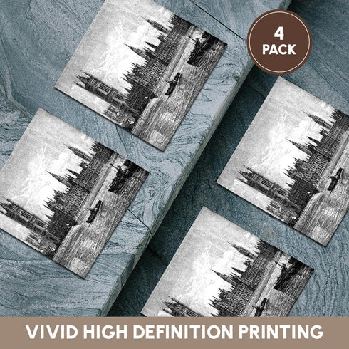 3dRose CST_49291_3 Famous Londons Big Ben in Black and White-Ceramic Tile Coasters, Set of 4...