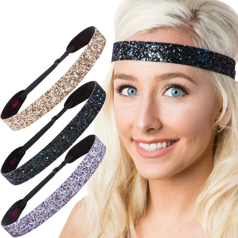 Hipsy Adjustable No Slip Wide Bling Glitter Headband 3-packs for Women Girls & Teens (Princess/Peacock/Rose Gold)...