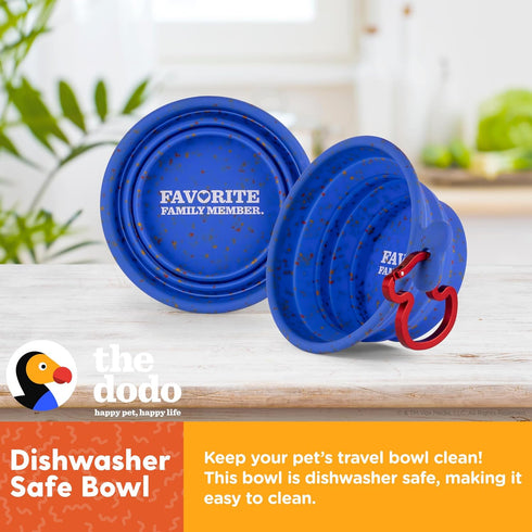 The Dodo Collapsible Dog Bowl, Blue; Travel Dog Bowl That Folds Flat and Clips with Carabiner for Easy Storage and Carry...