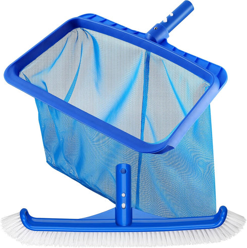 Pool Skimmer Net & Pool Brush Head, Fine Mesh Pool Net Skimmer with Sturdy Frame & Professional Pool Brushes for Cleaning Pool Walls, Durable Fine...