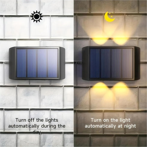 4 LED Waterproof Solar Fence Lights Up and Down, Small Solar Step Light, White Deck Lighting Illuminate Outdoor for Patio Shed Pool...