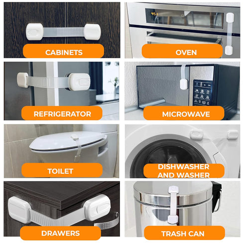 Baby Safety Cabinet Locks (6 Pack + 4 Guards) 3M Adhesive Child Proofing Latches, to Baby Proof Cupboard, Drawers, Fridge, Toilet Seat, Dishwasher...