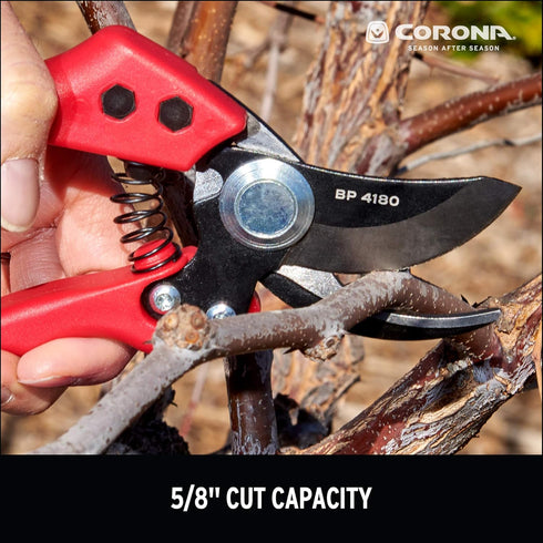 Corona BP 4180 Non-Stick Steel Angled Bypass Hand Pruner-5/8 Inch Cut Capacity Stem and Branch Garden Shears, 3/4 in, Red...
