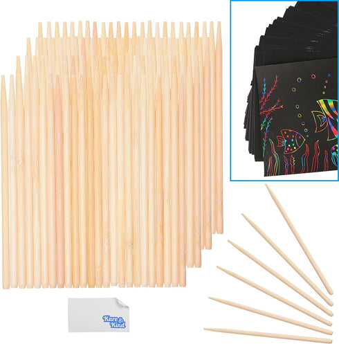 Kare & Kind 100 PCS Bamboo Stylus for Scratch Art - Engraving Tool for Scratch Pads for Arts, Crafts, DIY Items - Also for Painting, Drawing......