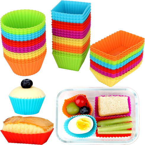 54 pcs Reusable Silicone Cupcake Baking Cups Dulinkas Non-Stick Muffin Liners Molds Sets Bento Box Dividers Pastry Cake Molds 3 Shapes Multicolor ...
