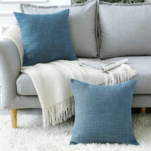 OTOSTAR Linen Throw Pillow Covers Set of 2 Decorative Square Pillowcases Cushion Covers 22x22 Inch for Home Decor Sofa Bedroom Car 55 x 55 CM Blue...